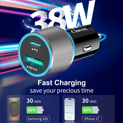 Dual USB Car Charger Adapter,  20W Fast Charge Car Charger Compatible for Iphone 15 Pro Max/Plus/14/13/12/11/Xs/Xr/8/Se 2020/Ipad 8Th/Pro/Air 4/Mini, Google Pixel, Samsung Cigarette USB Charger